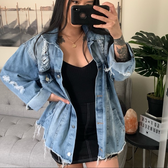 Mendocino Jackets & Blazers - Oversized distressed denim jacket from Mendocino